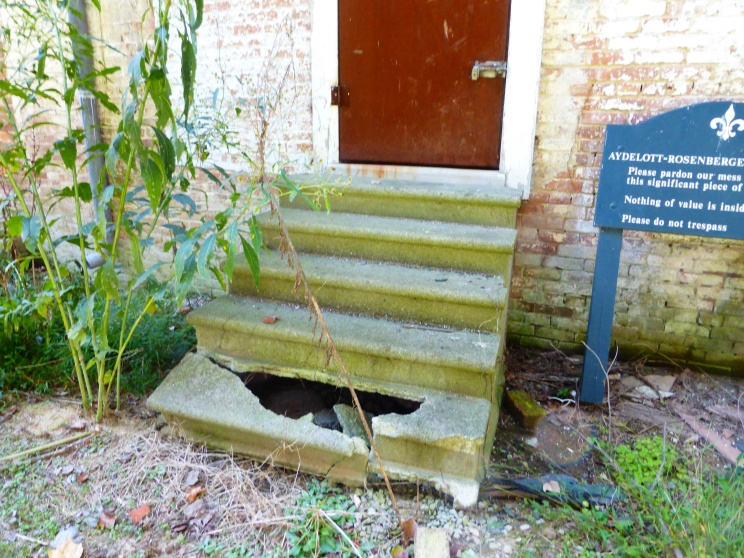 Broken steps--first evidence of the state of disrepair that had befallen this once grand riverside home.