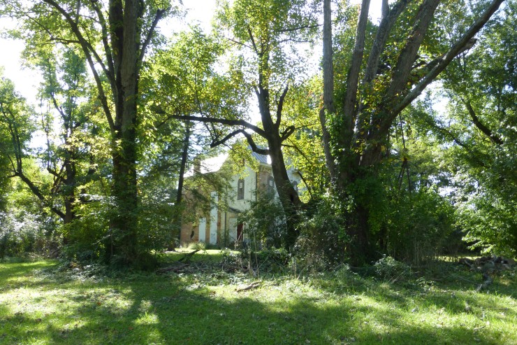 Back of the house through the brush.  Summertime hides this historic home very nicely.